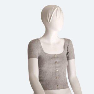 COPY - Bershka gray ribbed knit crop top button front scoop neck